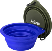 2-Pack Silicone Collapsible Dog Bowls, BPA Free Dishwasher Safe, Portable Foldable Expandable Travel Bowl, Food Water Feeding Cup Dish for Dogs Cats with 2 Carabiners (Army Green, Blue)