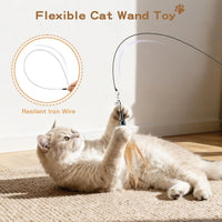 Cat Feather Wand Interactive Toy, 2 Feathers + 1 Wand with Bell