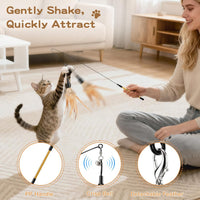 Cat Feather Wand Interactive Toy, 2 Feathers + 1 Wand with Bell