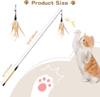 Cat Feather Wand Interactive Toy, 2 Feathers + 1 Wand with Bell