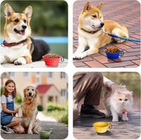 2-Pack Silicone Collapsible Dog Bowls, BPA Free Dishwasher Safe, Portable Foldable Expandable Travel Bowl, Food Water Feeding Cup Dish for Dogs Cats with 2 Carabiners (Army Green, Blue)