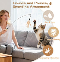 Cat Feather Wand Interactive Toy, 2 Feathers + 1 Wand with Bell