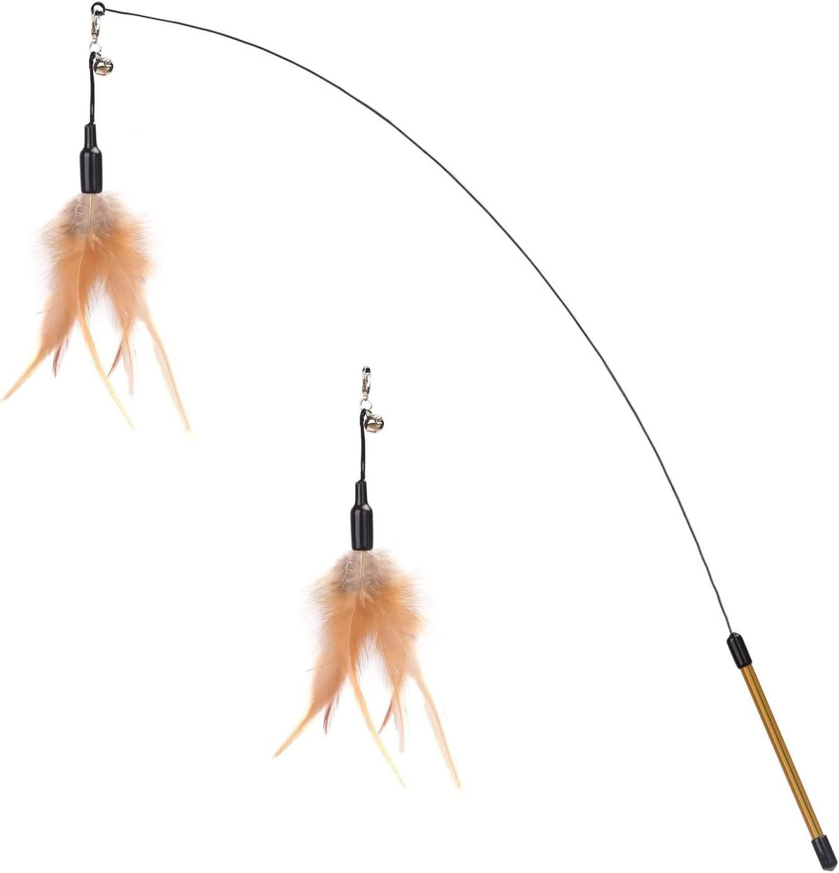 Cat Feather Wand Interactive Toy, 2 Feathers + 1 Wand with Bell